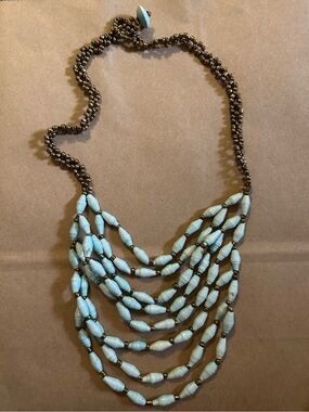 Multi-Strand Light Blue Bead Statement Necklace